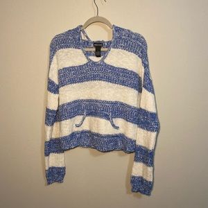 WetSeal Sweater Hoodie Knit in Blue and White Size Large
